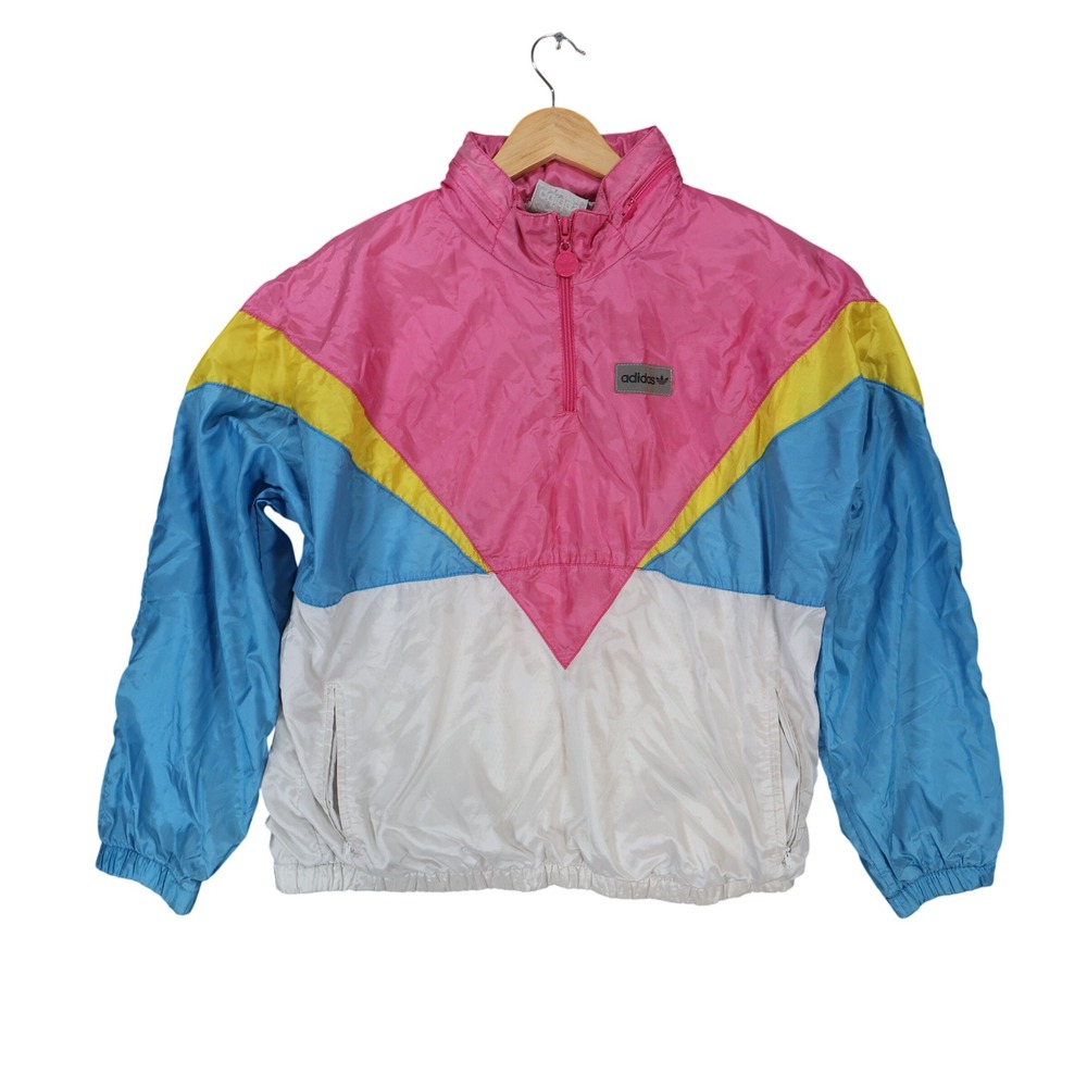 Adidas Windbreaker Womens Medium Colorblock Excellent Vintage 1/4 Zip Pullover